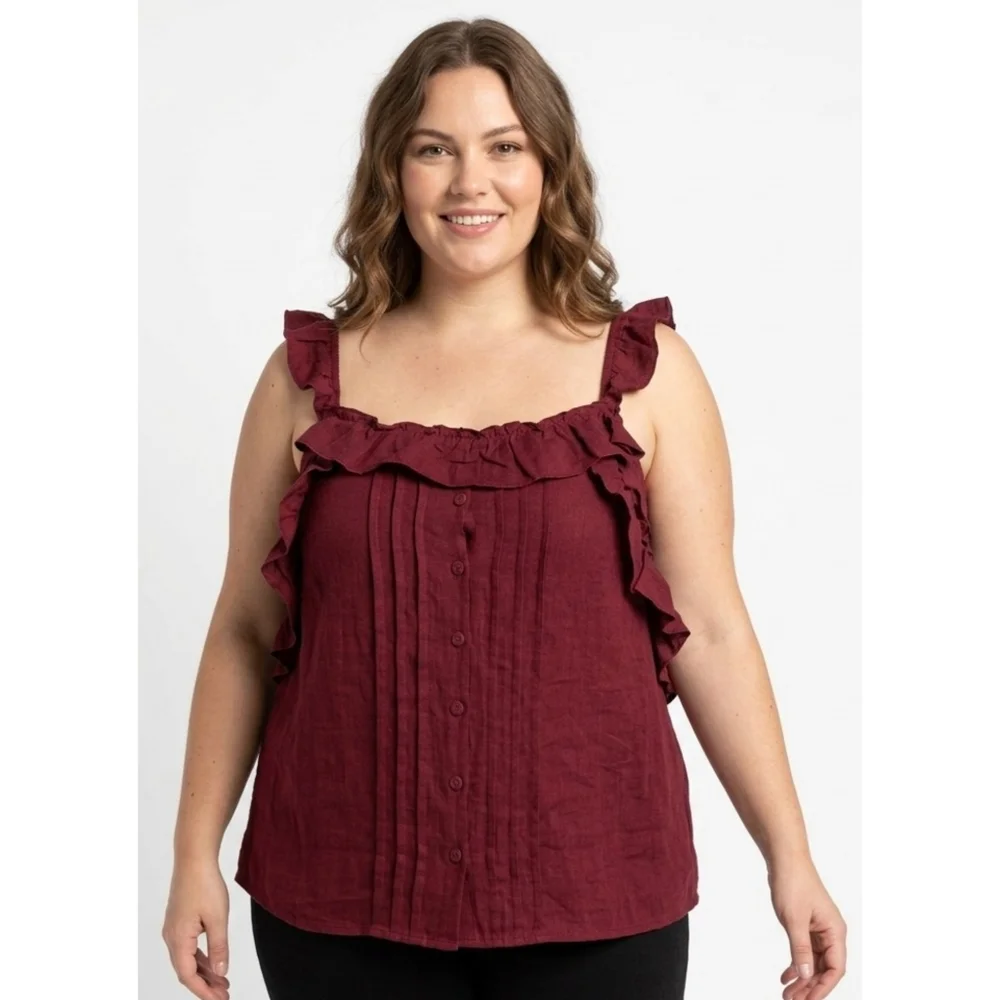 Universal Thread Ruffle Strap Tank Top Maroon Size L - Picture 1 of 12